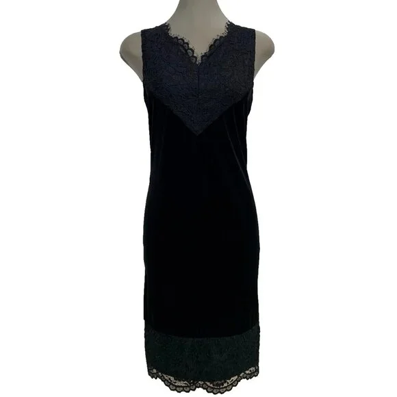 Calvin Klein Sexy Elegant BLACK Velvet Lace Trim Sheath Cocktail Dress Calvin Klein Sexy Elegant BLACK Velvet Lace Trim Sheath Cocktail Dress